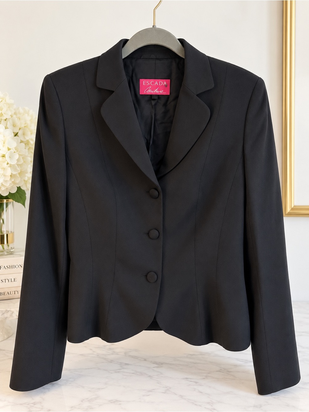 Escada Couture Black Silk Blazer EU 38 US 8 Tailored Jacket